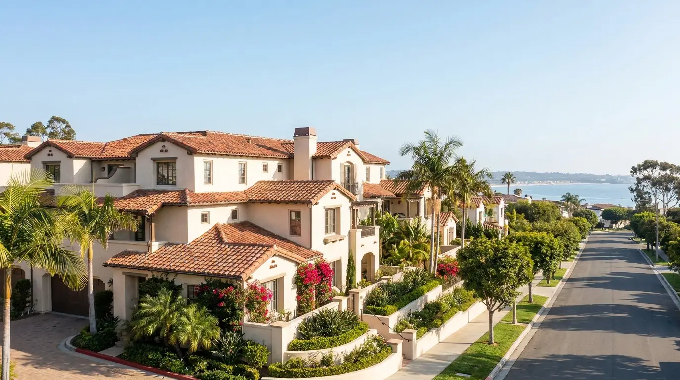 A row of California condominiums by the coast — where HO6 coverage meets the HOA master policy