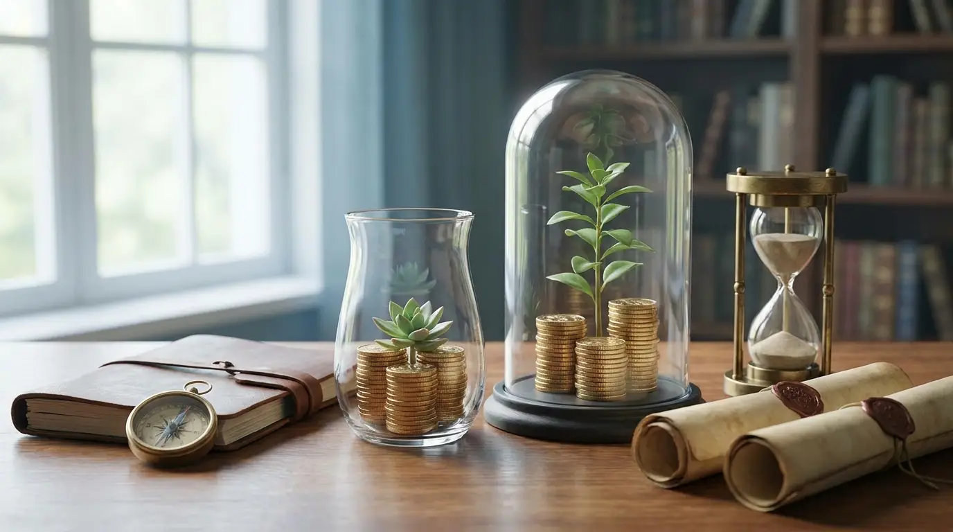 A still-life of steady, sheltered savings growth — comparing fixed and fixed-indexed annuities